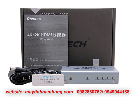 Bộ chia 4 cổng HDMI chuẩn 2K, 4K cho tivi Dtech DT 7144