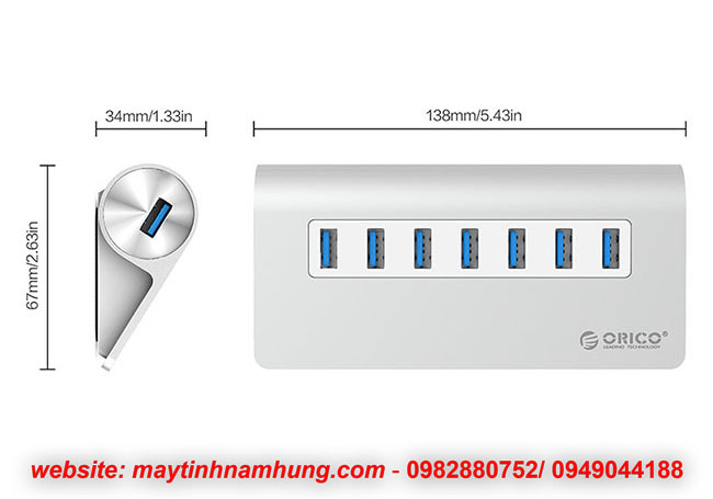 Bộ chia USB 3.0 vỏ nhôm thiết kế cho Macbook 7 cổng Orico M3H7