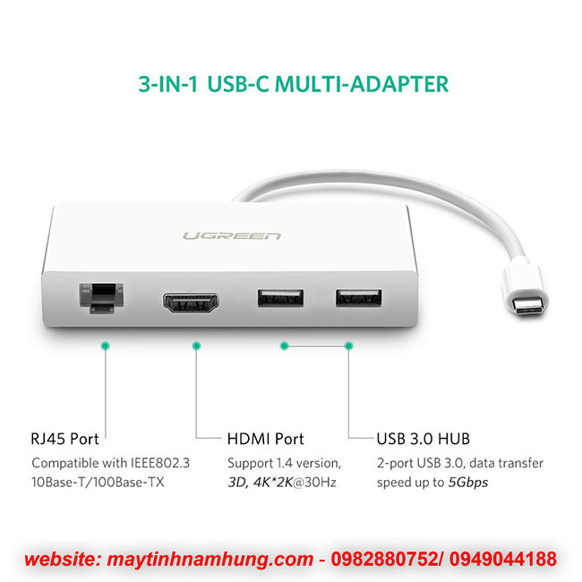 Cáp chuyển đổi từ cổng USB type C ra HDMI USB và cổng mạng LAN