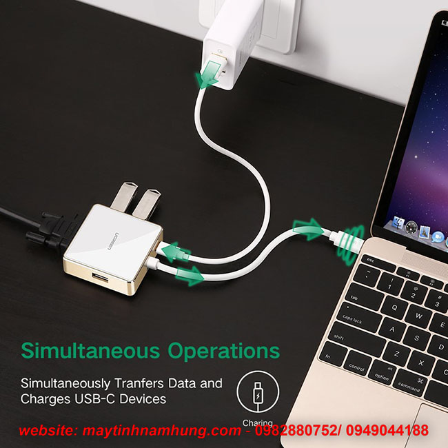 Cáp chuyển USB type C(thunderbolt 3) to VGA cho kết nối cổng Macbook pro touchbar với máy chiếu