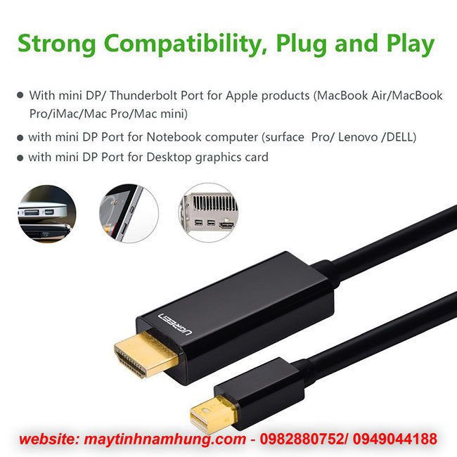 Cáp chuyển đổi thunderbolt to HDMI cho macbook kết nối tivi Ugreen 10436