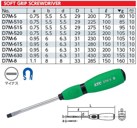 Tô vít dẹt, tô vít 2 cạnh, tô vít 2 cạnh cán mềm, KTC D7M-6, tô vít 2 cạnh nhập khẩu,