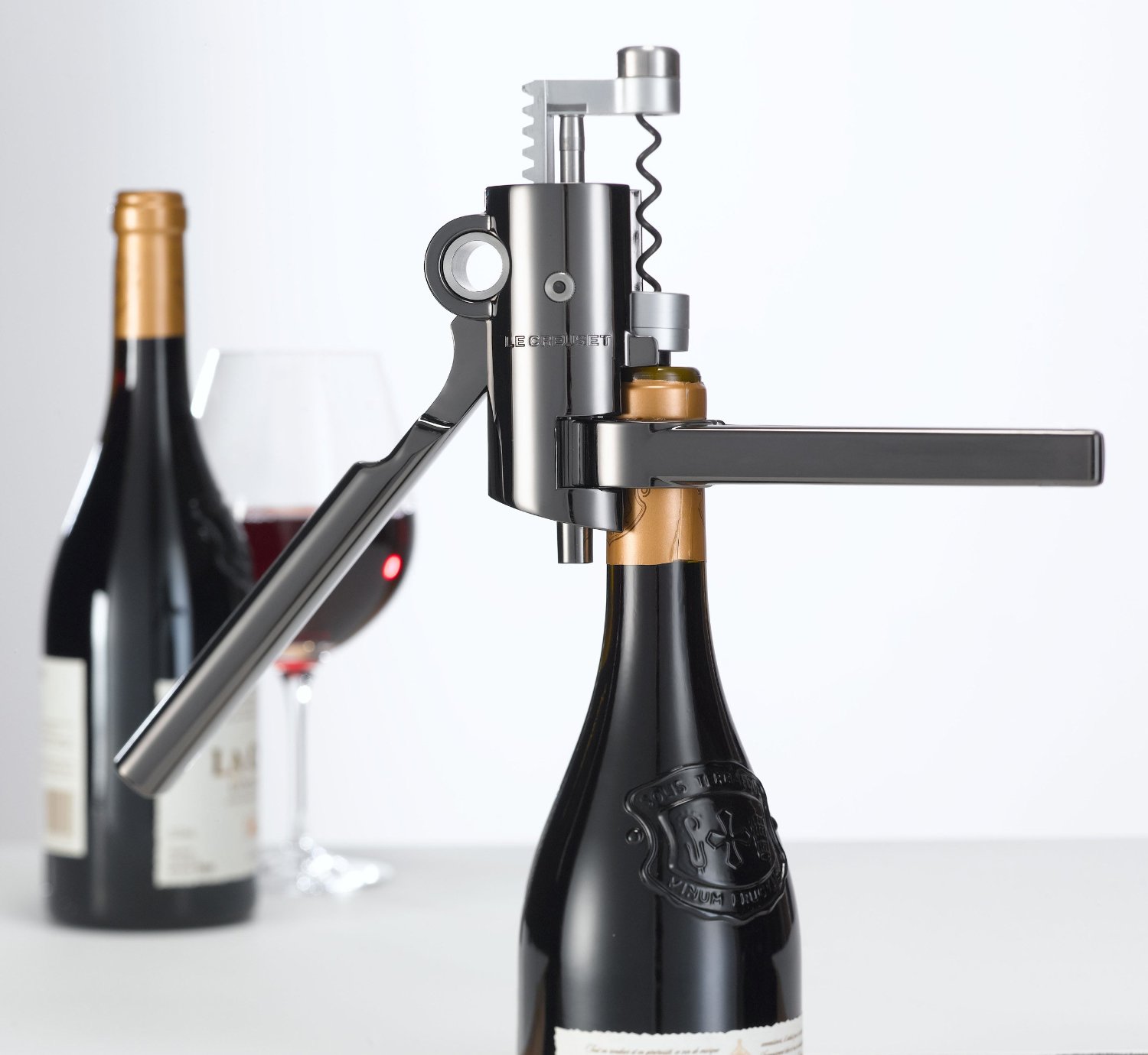 Bộ mở rượu vang cao cấp, chuyên nghiệp Le Creuset Antique Chrome Advanced Lever Corkscrew