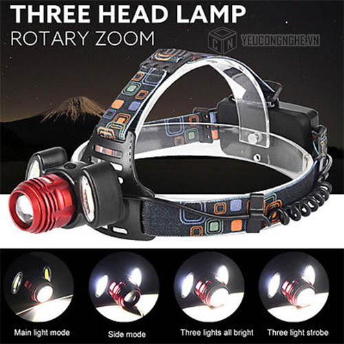 Đèn led đội đầu 3 đèn siêu sáng Headlight T6x2XPE