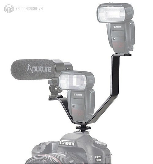 Gá chữ V lắp đèn flash, mic cho máy ảnh triple shoe V-bracket 10.5cm Easy Hood