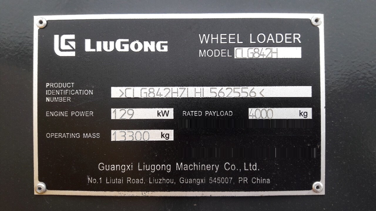 ETIKET máy xúc lật liugong 842h