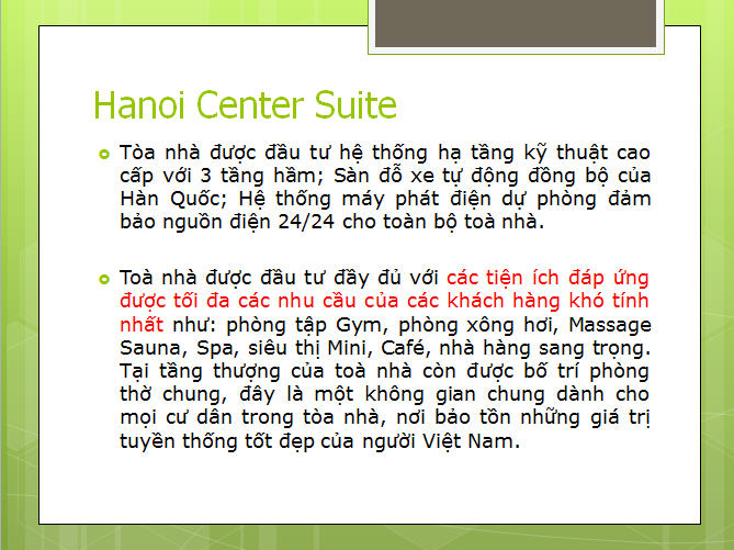 dự án chung cư Hanoi Center Suite