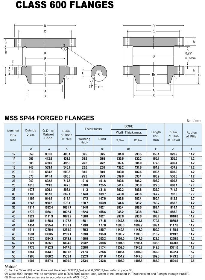 ANSI B16 47 Series A Class 600 Flanges