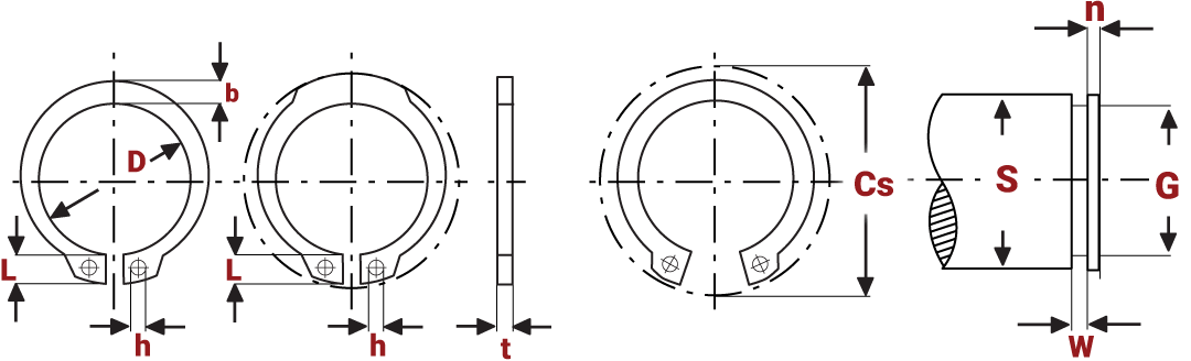 Diagram of standard internal circlips