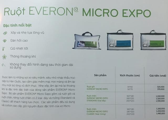 Đặc tính chung của sản phẩm ruột Everon Micro Expo