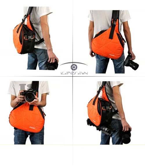 Túi máy ảnh Caden K2 dạng tam giác màu cam thời trang