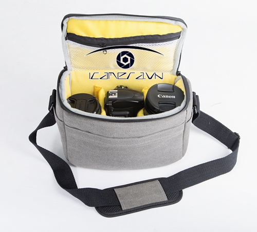 Túi máy ảnh chất liệu vải cotton màu ghi CB-2503