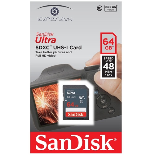 Thẻ nhớ ULTRA C10 UHS-1 64GB Sandisk tốc độ 48 MB/s SDSDUNB-064G-GN3IN