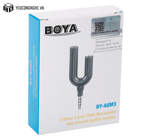 Boya BY-AUM3 3.5mm TRRS Microphone tai nghe Splitter Adapter chia loa và mic cho iPhone 6 6S 5 5S 4 4S iPad iPod Touch