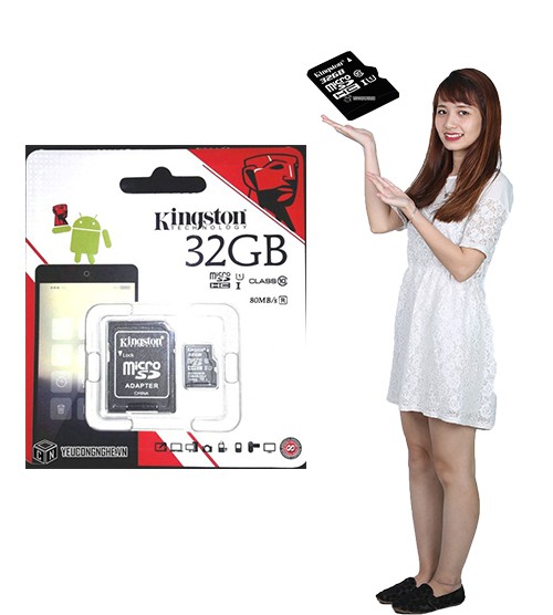 Thẻ Nhớ MicroSDHC Kingston 32GB U1 80MB/s kèm SD Adapter giá rẻ chính hãng