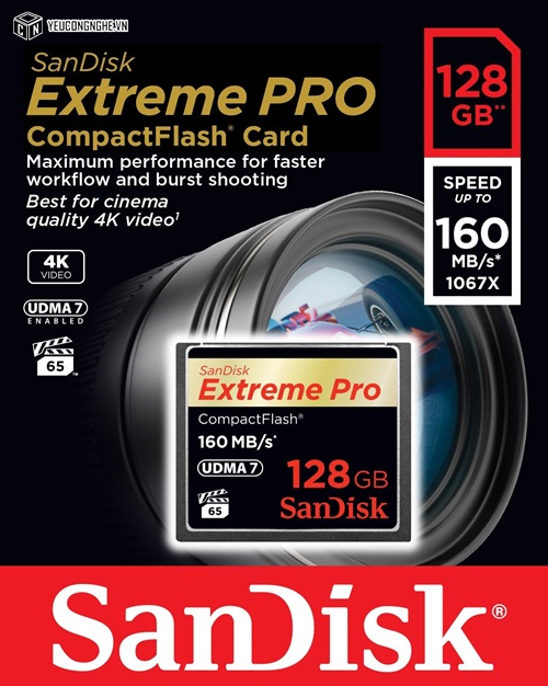Thẻ nhớ Extreme CF PRO 128GB Sandisk tốc độ 160MB/s SDCFXPS-128G-X46