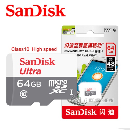 Thẻ nhớ micro SD 64GB Sandisk tốc độ 48 MB/s