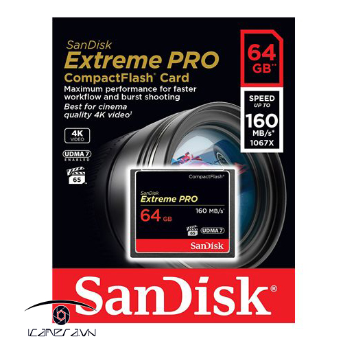 Thẻ nhớ CF Extreme Pro 64GB Sandisk VPG65 UDMA7, 160MB/s R, 150MB/s W SDCFXPS-064G-X46