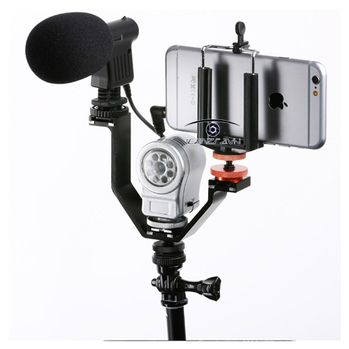 Gá chữ V gắn đèn flash, màn hình, micrô cho máy ảnh Micnova Triple Mount Hot Shoe Bracket MQ-THM01