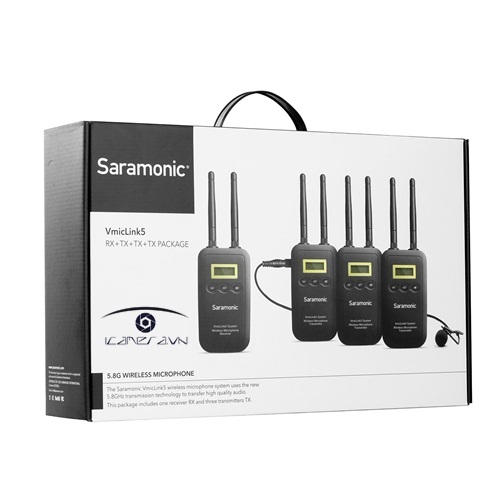 Mic thu âm Saramonic VmicLink5 5.8GHz Wireless Lavalier Microphone 3TX 1RX