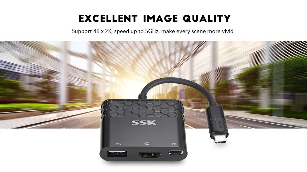 Bộ chuyển đổi USB Type-C ra HDMI/USB 3.0/Multiport charger chính hãng SSK SHU-C020