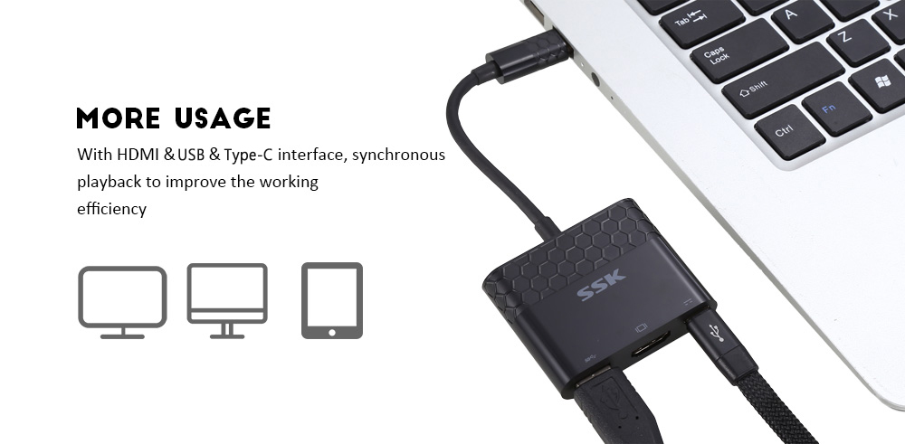 Bộ chuyển đổi USB Type-C ra HDMI/USB 3.0/Multiport charger chính hãng SSK SHU-C020