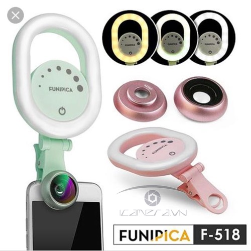 Bộ ống kính F-518 cho smartphone 2 ống kính tích hợp đèn led selfie