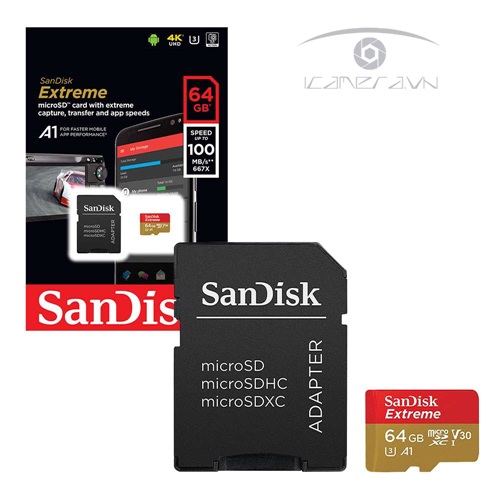 Thẻ nhớ 64GB Sandisk EXTREME Micro SDXC (Class 10) U3 V30 A1 100MB/S