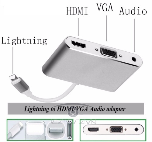 Bộ chuyển đổi tín hiệu Lightning ra HDMI/VGA/Audio adapter 3 trong 1 P32