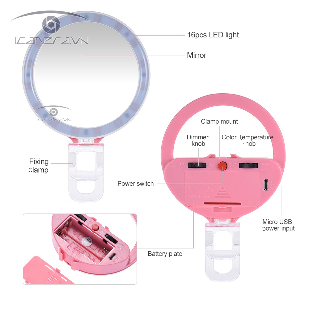 Đèn hỗ trợ chụp ảnh điện thoại CN-MP2C 16 bóng Nanguang hình tròn Ring led