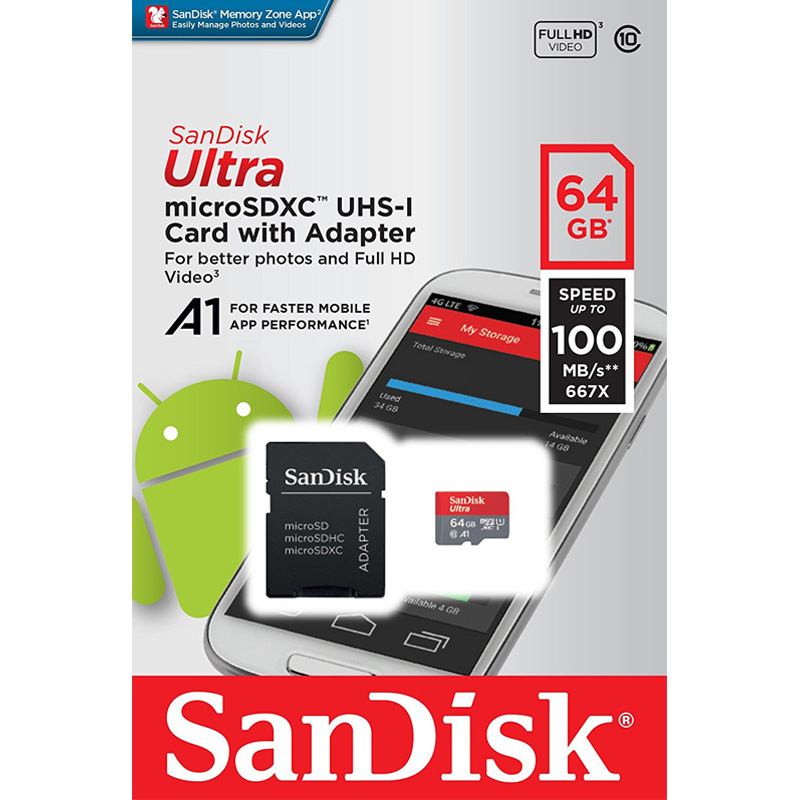 Thẻ nhớ microSDXC Sandisk Ultra A1 64GB tốc độ100Mb/s