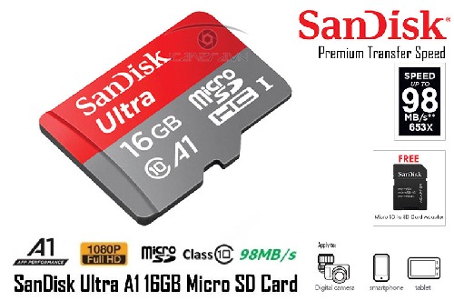Thẻ nhớ Micro SDHC Sandisk 16GB 98MB/s SDSQUAR-016G-GN6MN