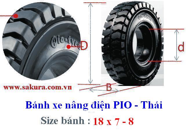 Vỏ xe nâng Pio 18x7-8, lốp đặc, vỏ xe nâng, sakura.com.vn