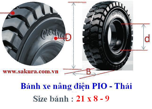 Vỏ xe nâng Pio 21x8 - 9, lốp đặc, vỏ xe nâng, sakura.com.vn