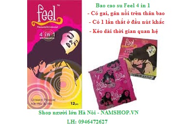 Bao cao su Feel 4 in 1 có gai, gân, 1 lần thắt và kéo dài thời gian quan hệ