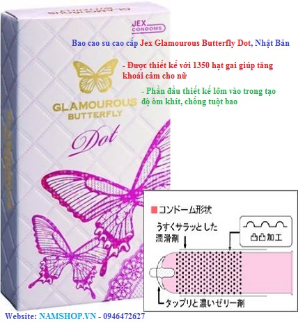 Bao cao su cao cấp Jex Glamourous Butterfly Dot với 1350 hạt ngọc trai