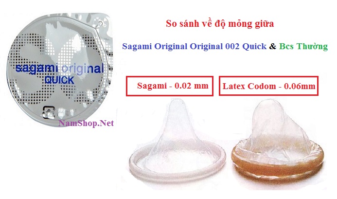 So sánh độ mỏng của Sagami Original 002 Quick & Bcs thông thường