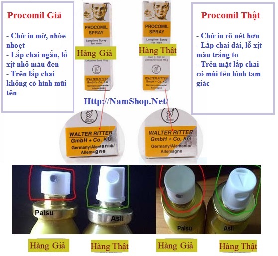 Hướng dẫn cách phân biệt chai xịt Procomil Spray thật và Procomil Spray giả