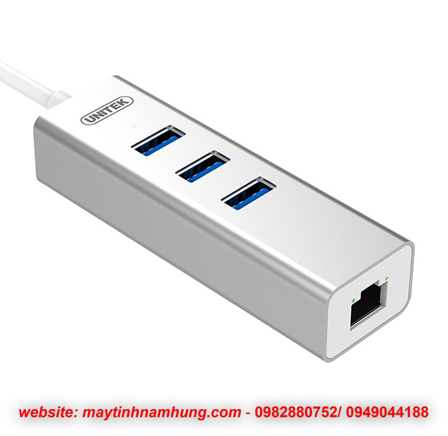Bộ chia USB 3.0 vỏ nhôm kết hợp cổng LAN gigabit Unitek Y3083
