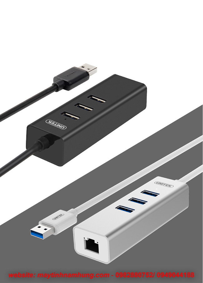 Bộ chia USB 3.0 vỏ nhôm kết hợp cổng LAN gigabit Unitek Y3083