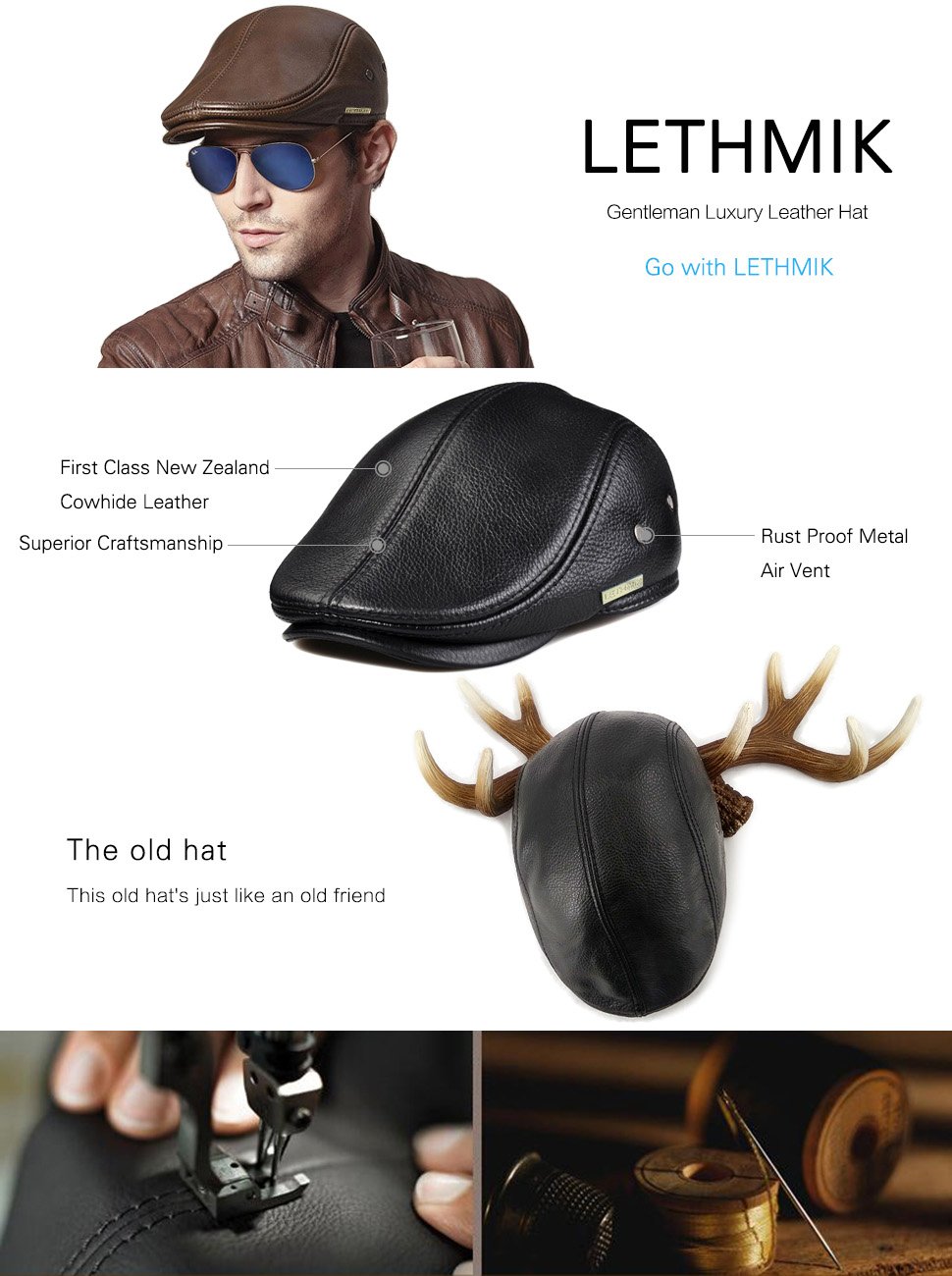 Mũ cabby da bò nam Lethmik Genuine Leather Vintage