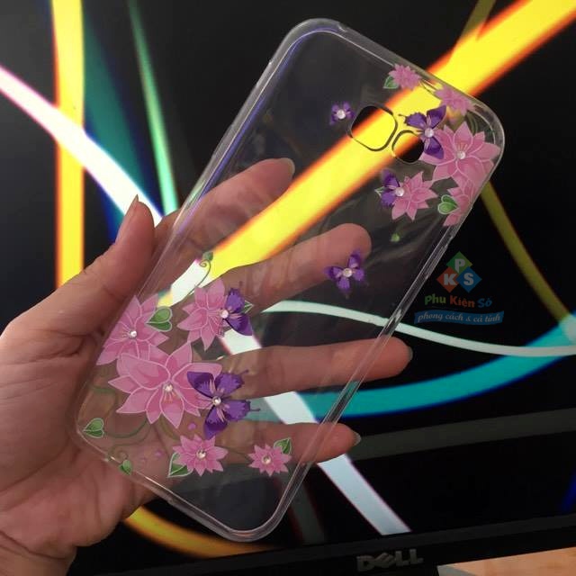 Ốp lưng Samsung Galaxy A7 2017 dẻo hoa đính đá