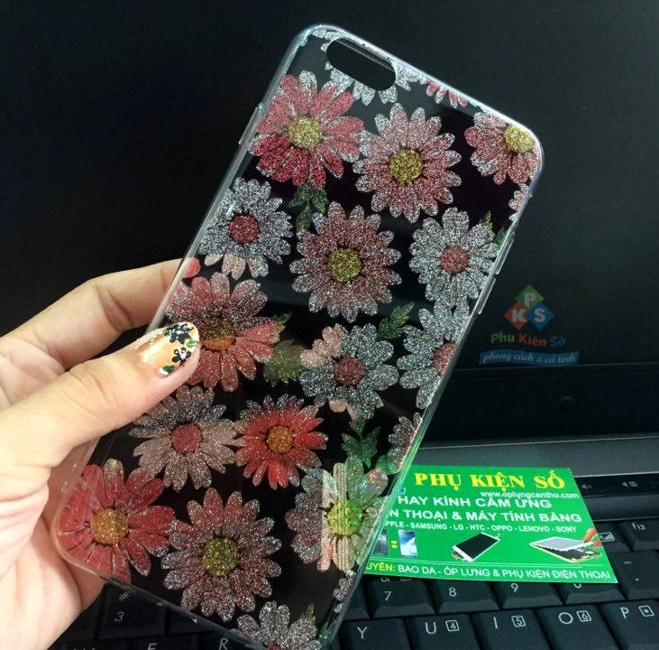Ốp lưng iPhone 6 plus dẻo hoa ánh kim tuyến