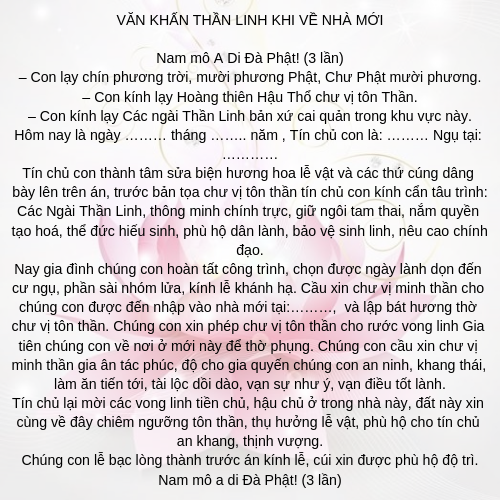 bài khấn thần linh lễ nhập trạch về nhà mới