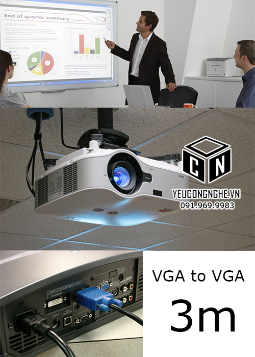 Dây cáp VGA to VGA dài 3m chuyển tín hiệu màn hình, máy chiếu