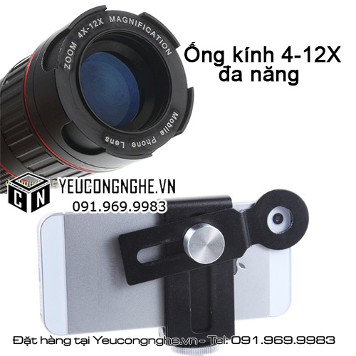 Ống kính tele zoom điều chỉnh tiêu cự pro 4-12x cho mọi điện thoại