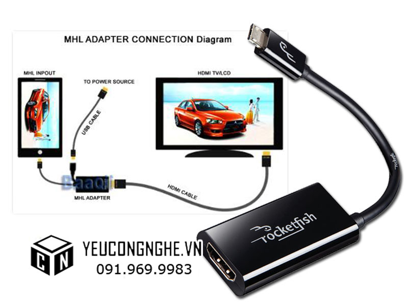 Đầu chuyển adapter MHL ra cổng HDMI chính hãng Rocketfish giá rẻ