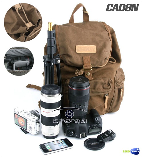 Ba lô kèm túi đựng máy ảnh chống nước Caden F5 vải Cotton Canvas