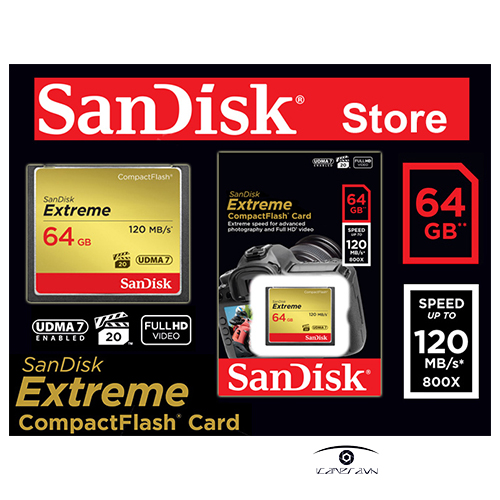Thẻ nhớ máy ảnh extreme CF 64GB Sandisk 120MB/s R, 85MB/s SDCFXSB-064G-G46