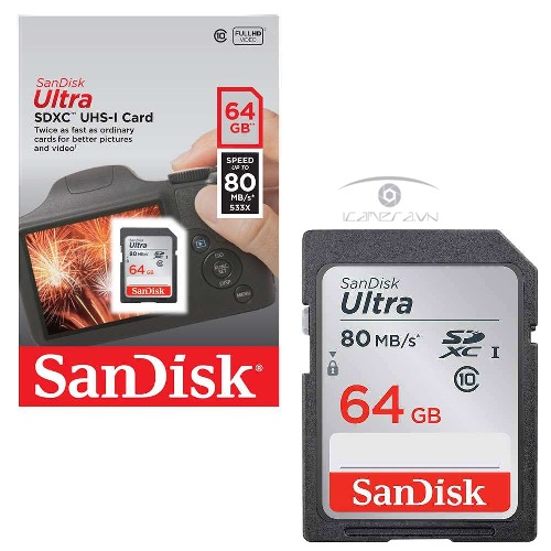 Thẻ nhớ SDXC SanDisk Ultra 64GB tốc độ 80MB/s SDSDUNC-064G-GN6IN
